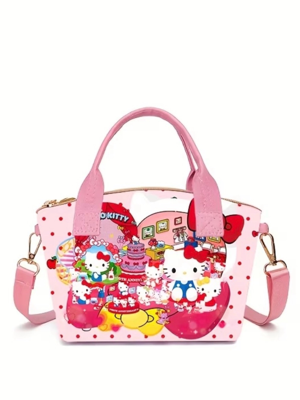 Sanrio Hello Kitty Print Tote in Pink & Red NWT